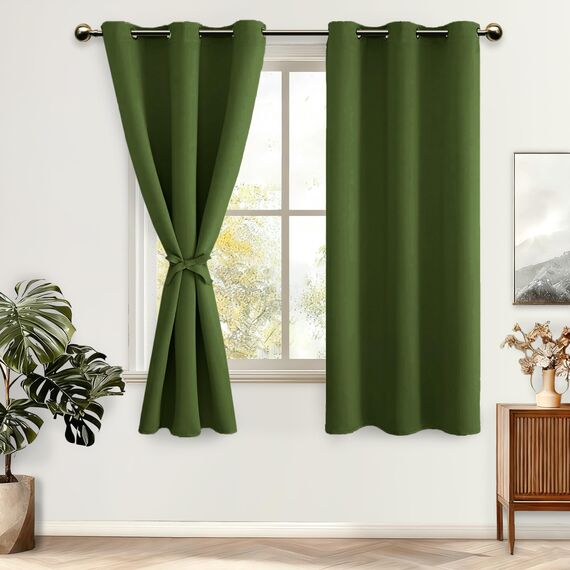 DWCN Blickdichte Vorhänge mit Vorhange-Raffhalter Verdunkelungsgardinen mit Ösen 2 Stücke Thermogardine für Wohnzimmer,Schlafzimmer,Olive Grün,183x117cm(HxB)