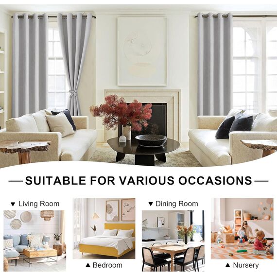 DWCN Verdunklungsvorhänge mit Ösen Blickdicht Vorhänge mit Raffhalter 2 Stücke Thermovorhang Kälteschutz Gardinen Wohnzimmer Schlafzimmer Wärmeisolierend,Silber Grau,H175 x B140 cm (2er Pack)