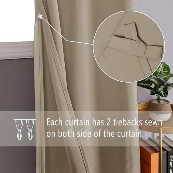 DWCN Vorhang Blickdicht mit Ösen 2 Stücke Verdunkelungsgardinen Thermogardine Vorhänge Dunkel Thermogardine Verdunkelung für Wohnzimmer Schlafzimmer, Taupe, 228x117cm(HxB)