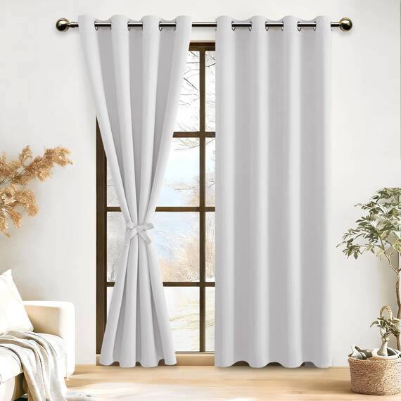 DWCN Vorhang Blickdicht Verdunkelungsgardinen mit Ösen 2 Stücke Thermogardine für Wohnzimmer, Weihnachtsvorhänge, Grau Weiß,290x140cm(HxB)