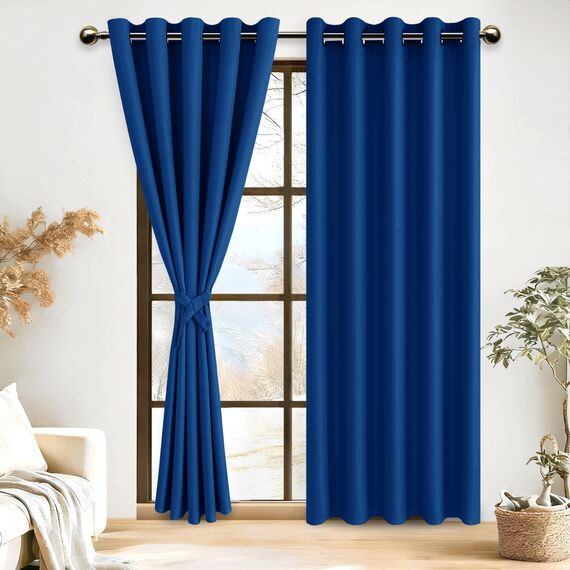 DWCN Breite Vorhänge Wohnzimmer Gardinen Vorhang Blickdicht mit Ösen 2er Set, Verdunklungsvorhänge, Königsblau, 183x167cm(HxB)