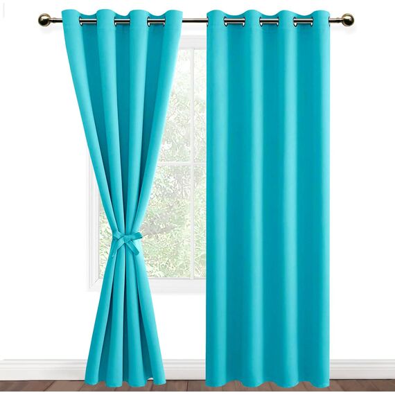 DWCN Vorhang Blickdicht Verdunkelungsgardinen mit Ösen 2 Stücke Thermogardine für Wohnzimmer,Schlafzimmer,Türkis,245x140cm(HxB)