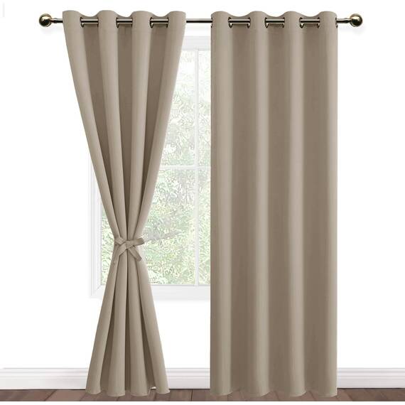 DWCN Vorhang Blickdicht mit Ösen 2 Stücke Verdunkelungsgardinen Thermogardine Vorhänge Dunkel Thermogardine Verdunkelung für Wohnzimmer Schlafzimmer, Taupe, 290x140cm(HxB)