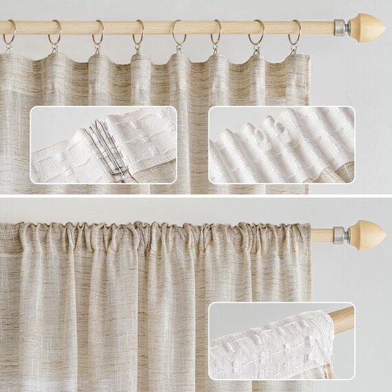 MIULEE Leinen Gardinen Vorhänge mit Kräuselband Wohnzimmer Gardine Vorhang Leinenoptik kräuselband Modern Voile Schienensystem Schlafzimmer 2er Set Bräunlich Weiß 140x260 cm
