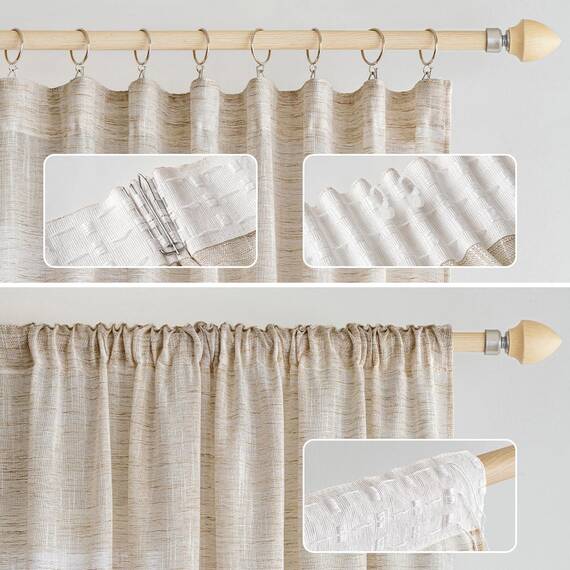 MIULEE Leinen Gardinen Vorhänge mit Kräuselband Weiss Gardine Vorhang Leinenoptik kräuselband Wohnzimmer Modern Voile Schienensystem Schlafzimmer 2er Set 140x215 cm Natur