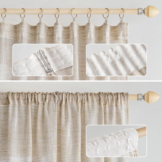 MIULEE Leinen Gardinen Vorhänge mit Kräuselband Weiss Gardine Vorhang Leinenoptik kräuselband Wohnzimmer Modern Voile Schienensystem Schlafzimmer 2er Set 140x300 cm Natur