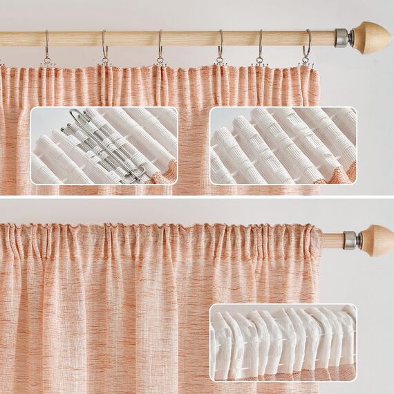 MIULEE Leinen Gardinen Vorhänge mit Kräuselband Weiss Gardine Vorhang Leinenoptik kräuselband Wohnzimmer Modern Voile Schienensystem Schlafzimmer 2er Set 140x215 cm Orange