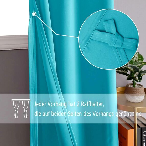 DWCN Vorhang Blickdicht Verdunkelungsgardinen mit Ösen 2 Stücke Thermogardine für Wohnzimmer,Schlafzimmer,Türkis,137x167cm(HxB)