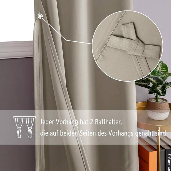DWCN Vorhang Blickdicht mit Ösen 2 Stücke Verdunkelungsgardinen Thermogardine Vorhänge Dunkel Thermogardine Verdunkelung für Wohnzimmer Schlafzimmer, Taupe, 290x140cm(HxB)