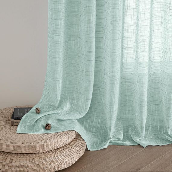 MIULEE Leinen Gardinen Vorhänge mit Kräuselband Weiss Gardine Vorhang Leinenoptik kräuselband Wohnzimmer Modern Voile Schienensystem Schlafzimmer 2er Set 140x245 cm Blau