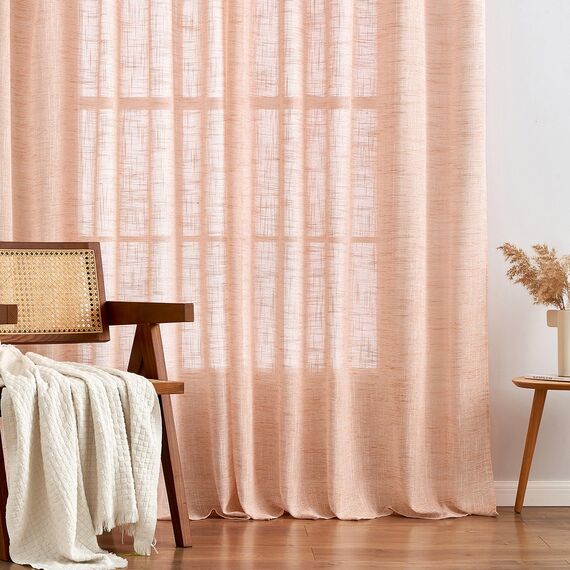 MIULEE Leinen Gardinen Vorhänge mit Kräuselband Weiss Gardine Vorhang Leinenoptik kräuselband Wohnzimmer Modern Voile Schienensystem Schlafzimmer 2er Set 140x215 cm Orange