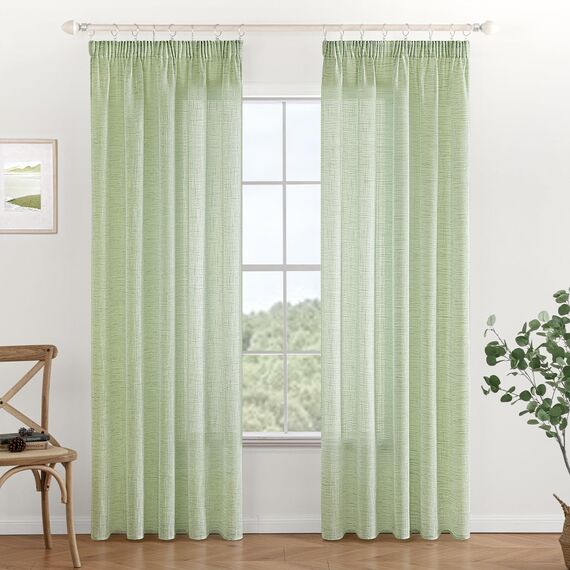 MIULEE Leinen Gardinen Vorhänge mit Kräuselband Weiss Gardine Vorhang Leinenoptik kräuselband Wohnzimmer Modern Voile Schienensystem Schlafzimmer 2er Set 140x225 cm Grün