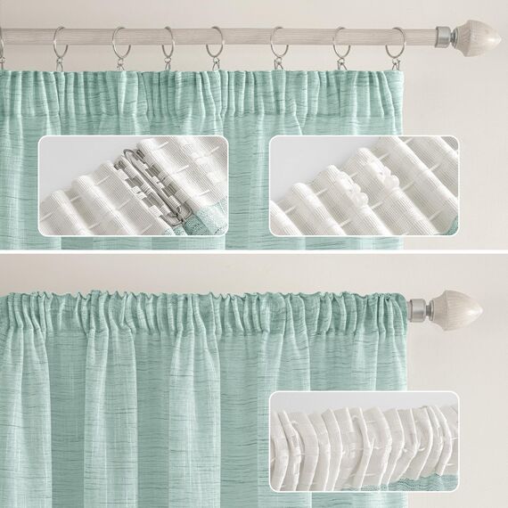 MIULEE Leinen Gardinen Vorhänge mit Kräuselband Weiss Gardine Vorhang Leinenoptik kräuselband Wohnzimmer Modern Voile Schienensystem Schlafzimmer 2er Set 140x225 cm Blau