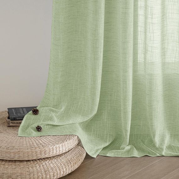 MIULEE Leinen Gardinen Vorhänge mit Kräuselband Weiss Gardine Vorhang Leinenoptik kräuselband Wohnzimmer Modern Voile Schienensystem Schlafzimmer 2er Set 140x215 cm Grün