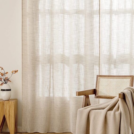 MIULEE Leinen Gardinen Vorhänge mit Kräuselband Wohnzimmer Gardine Vorhang Leinenoptik kräuselband Modern Voile Schienensystem Schlafzimmer 2er Set Bräunlich Weiß 140x245 cm