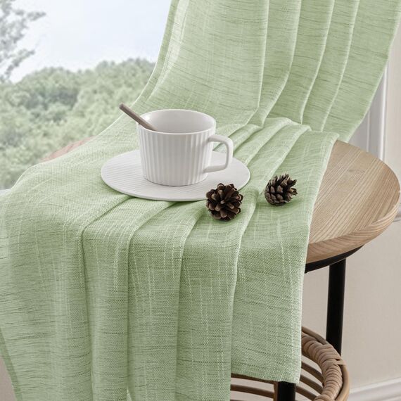 MIULEE Leinen Gardinen Vorhänge mit Kräuselband Weiss Gardine Vorhang Leinenoptik kräuselband Wohnzimmer Modern Voile Schienensystem Schlafzimmer 2er Set 140x215 cm Grün
