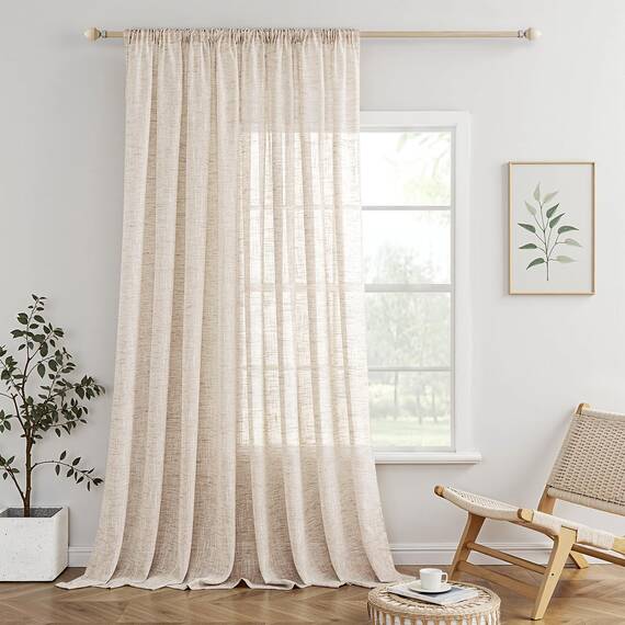 MIULEE Leinen Gardinen Vorhänge mit Kräuselband Weiss Gardine Vorhang Leinenoptik kräuselband Wohnzimmer Modern Voile Schienensystem Schlafzimmer 1er Set 300x245 cm Natur