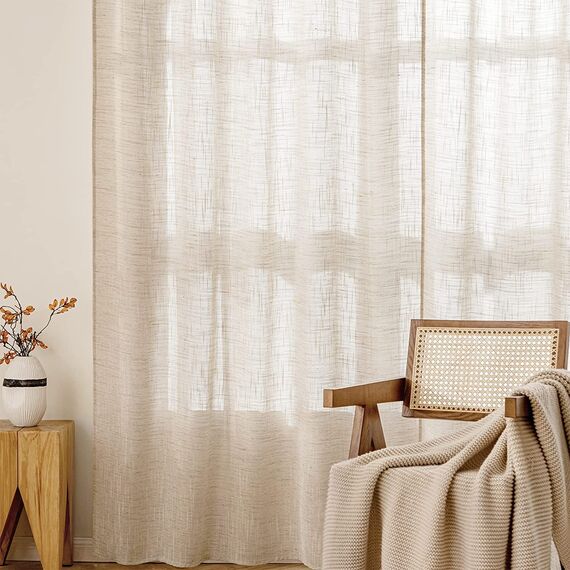 MIULEE Leinen Gardinen Vorhänge mit Kräuselband Weiss Gardine Vorhang Leinenoptik kräuselband Wohnzimmer Modern Voile Schienensystem Schlafzimmer 2er Set 140x280 cm Natur