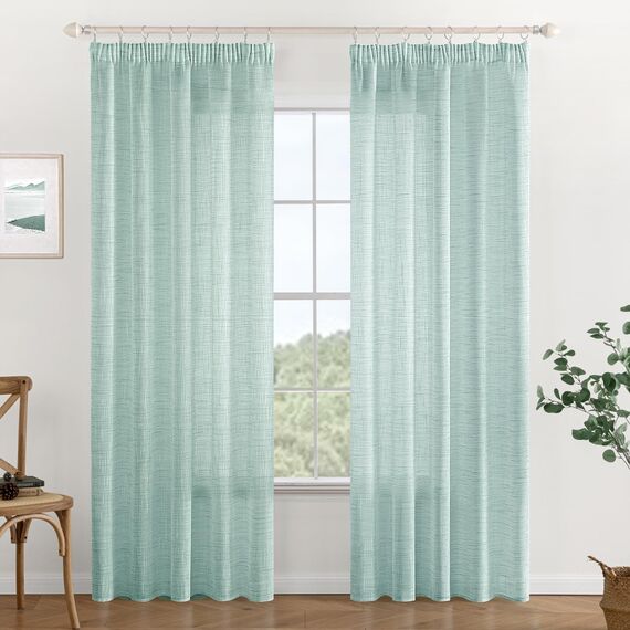 MIULEE Leinen Gardinen Vorhänge mit Kräuselband Weiss Gardine Vorhang Leinenoptik kräuselband Wohnzimmer Modern Voile Schienensystem Schlafzimmer 2er Set 140x215 cm Blau
