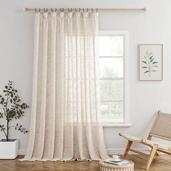 MIULEE Leinen Gardinen Vorhänge mit Kräuselband Weiss Gardine Vorhang Leinenoptik kräuselband Wohnzimmer Modern Voile Schienensystem Schlafzimmer 1er Set 300x245 cm Natur