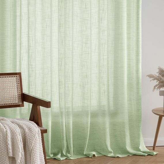 MIULEE Leinen Gardinen Vorhänge mit Kräuselband Weiss Gardine Vorhang Leinenoptik kräuselband Wohnzimmer Modern Voile Schienensystem Schlafzimmer 2er Set 140x215 cm Grün