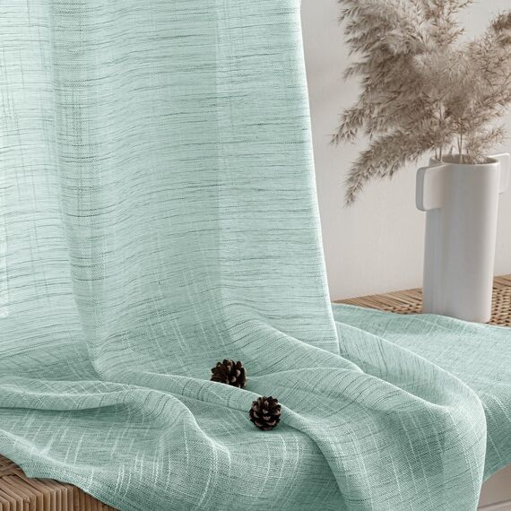MIULEE Leinen Gardinen Vorhänge mit Kräuselband Weiss Gardine Vorhang Leinenoptik kräuselband Wohnzimmer Modern Voile Schienensystem Schlafzimmer 2er Set 140x245 cm Blau