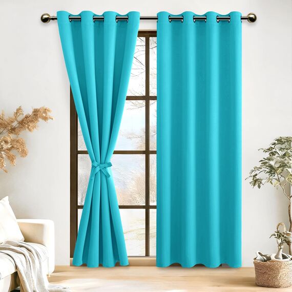 DWCN Vorhang Blickdicht Verdunkelungsgardinen mit Ösen 2 Stücke Thermogardine für Wohnzimmer,Schlafzimmer,Türkis,245x132cm(HxB)