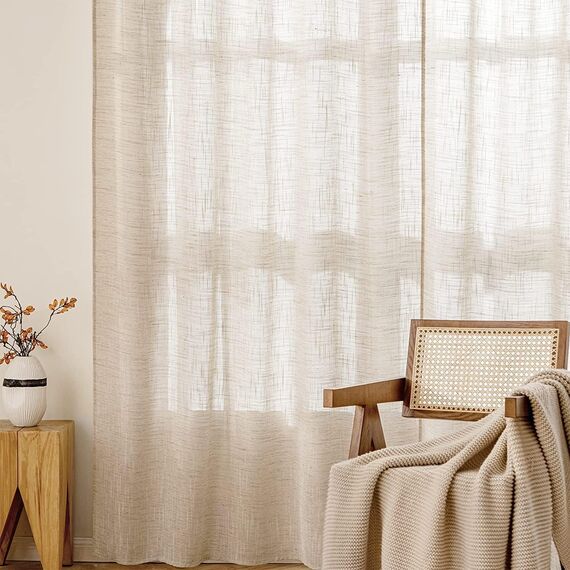 MIULEE Leinen Gardinen Vorhänge mit Kräuselband Weiss Gardine Vorhang Leinenoptik kräuselband Wohnzimmer Modern Voile Schienensystem Schlafzimmer 1er Set 200x245 cm Natur