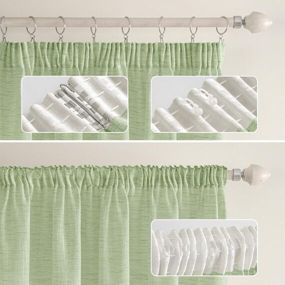 MIULEE Leinen Gardinen Vorhänge mit Kräuselband Weiss Gardine Vorhang Leinenoptik kräuselband Wohnzimmer Modern Voile Schienensystem Schlafzimmer 2er Set 140x145 cm Grün