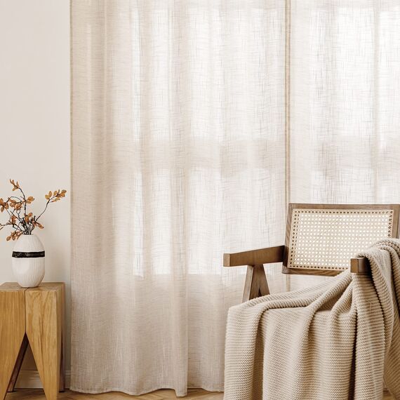 MIULEE Leinen Gardinen Vorhänge mit Kräuselband Gardine Vorhang Leinenoptik kräuselband Wohnzimmer Modern Voile Schienensystem Schlafzimmer 2er Set Weißer Reis 140x145 cm