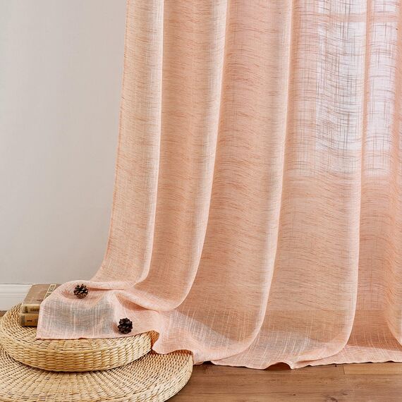 MIULEE Leinen Gardinen Vorhänge mit Kräuselband Weiss Gardine Vorhang Leinenoptik kräuselband Wohnzimmer Modern Voile Schienensystem Schlafzimmer 2er Set 140x145 cm Orange