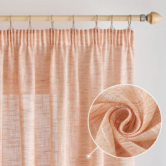 MIULEE Leinen Gardinen Vorhänge mit Kräuselband Weiss Gardine Vorhang Leinenoptik kräuselband Wohnzimmer Modern Voile Schienensystem Schlafzimmer 2er Set 140x215 cm Orange