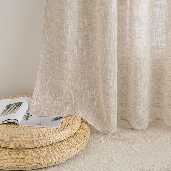 MIULEE Leinen Gardinen Vorhänge mit Kräuselband Weiss Gardine Vorhang Leinenoptik kräuselband Wohnzimmer Modern Voile Schienensystem Schlafzimmer 2er Set 140x260 cm Natur