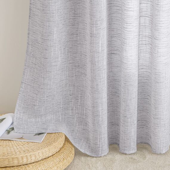 MIULEE Leinen Gardinen Vorhänge mit Kräuselband Wohnzimmer Gardine Vorhang Leinenoptik kräuselband Modern Voile Schienensystem Schlafzimmer 2er Set Weiß Grau 140x280 cm