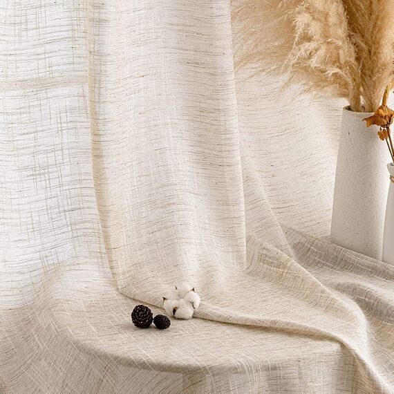 MIULEE Leinen Gardinen Vorhänge mit Kräuselband Weiss Gardine Vorhang Leinenoptik kräuselband Wohnzimmer Modern Voile Schienensystem Schlafzimmer 2er Set 140x280 cm Natur