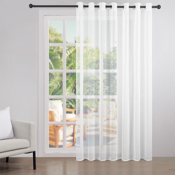 Topfinel 1 Stücke Gardinen Weiß mit ösen Wohnzimmer Sheer Curtains Living Room Semi Transparent Vorhang Fertig Vorhänge Weiss Halbtransparent für Balkontür & Schiebetür Schlaufengardinen 300x220
