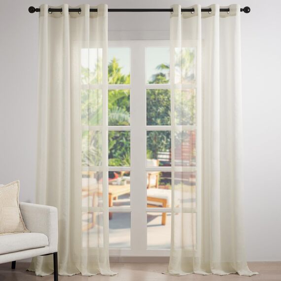 Topfinel 2er Set Gardinen mit Ösen Voile Vorhänge Transparente Gardine für Wohnzimmer Schlafzimmer 200x140cm (HxB) Beige