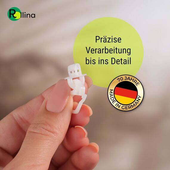 Rollina klick-Gleiter | Gardinenhaken für Gardinenschiene mit 3,2-4mm Innenlauf | Vorhang Haken kurz | auch für Wohnwagen Wohnmobil Caravan LKW | 50 Stück | Made in Germany