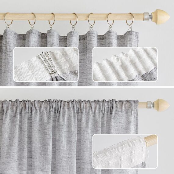 MIULEE Leinen Gardinen Vorhänge mit Kräuselband Weiss Gardine Vorhang Leinenoptik kräuselband Wohnzimmer Modern Voile Schienensystem Schlafzimmer 2er Set 140x300 cm Weiß Grau