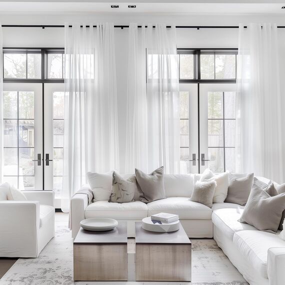 Topfinel Raumtrenner Vorhang Weiß Leinentextur Gardine Transparente Gardinen Stores mit Ösen 1 Stück Vorhänge Wohnzimmer Extra Breite 300 cm Ösengardinen 280 cm Hoch