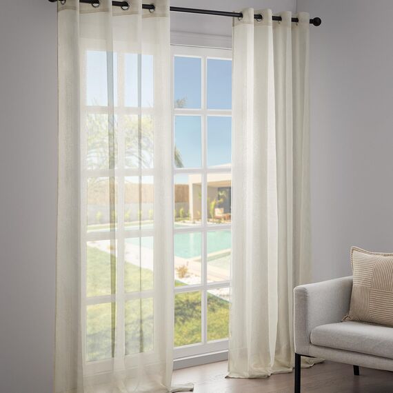 Topfinel 1er Set Gardinen Wohnzimmer Stores Gardinen mit ösen Voile Vorhang Halbtransparent Moderne Leinenoptik vorhänge kinderzimmer Gardinen Fenster 300x280 cm (BxH)