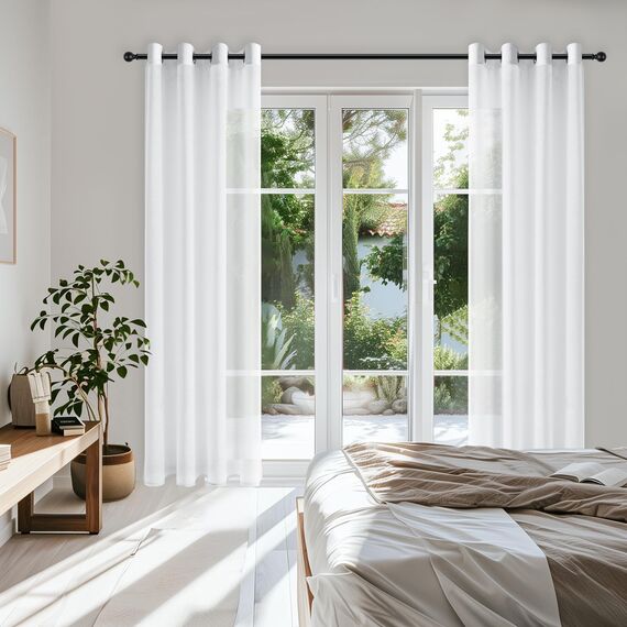 Topfinel Store Gardinen mit ösen weiß Voile Vorhang Halbtransparent Moderne Gardine Wohnzimmer Vorhänge kinderzimmer Gardinen Fenster 2er Set 280 x 140 cm (HxB)