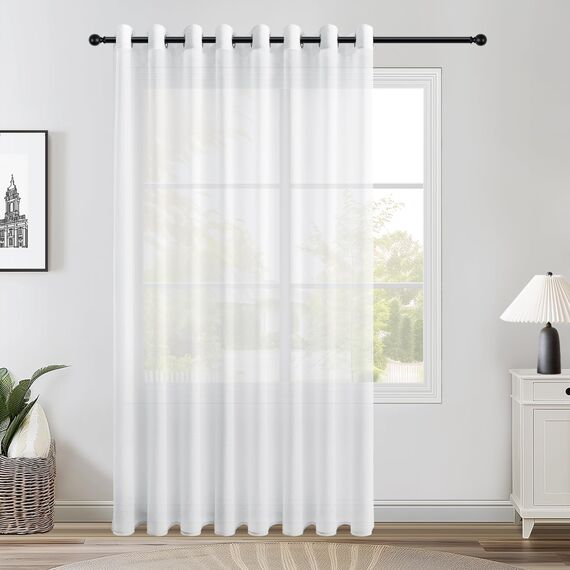 Topfinel Gardinen Wohnzimmer Vorhänge Weiss Transparent Raumteiler Vorhang Leinenoptik Vorhänge mit Ösen Modern Schlafzimmer Küchenfenster Extra Breit Gardine 300 cm Breit, 240 cm Hoch, 1 Stück