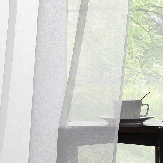Topfinel Gardinen mit Ösen Transparente Weihnachten Vorhänge Wohnzimmer Vorhang Weiß Schlafzimmer Gardine Ösenvorhang 225 cm Lang Gardienen Schals 2er Set Sheer Curtains & Drapes Ösenschal 140 Breit