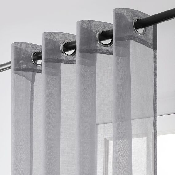 Topfinel Gardinen mit Ösen Voile Vorhang Halbtransparent Moderne Gardine Wohnzimmer Leinenoptik Vorhänge Kinderzimmer Gardinen Kurz Fenster 1er Set 240 x 300 cm (HxB) Dunkelgrau