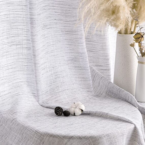 MIULEE Leinen Gardinen Vorhänge mit Kräuselband Weiss Gardine Vorhang Leinenoptik kräuselband Wohnzimmer Modern Voile Schienensystem Schlafzimmer 2er Set 140x300 cm Weiß Grau