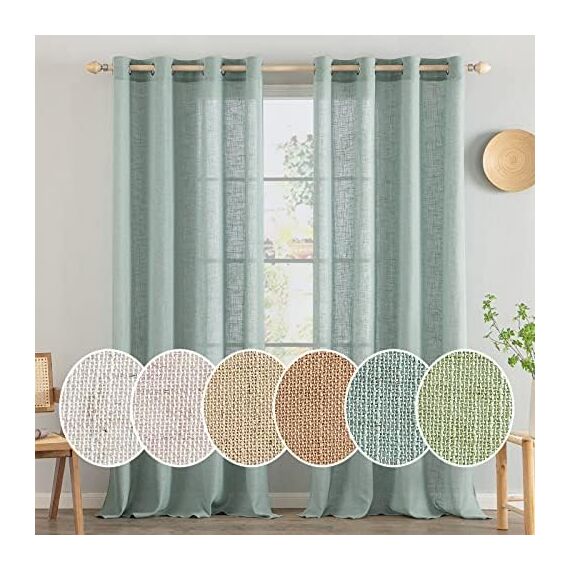 MIULEE Gardinen Vorhänge mit ösen Voile Vorhang kurz Modern Leinenoptik Halbtransparent Ösenvorhang für Wohnzimmer Kinderzimmer Raumteiler 2er Set Blau 137x140 cm