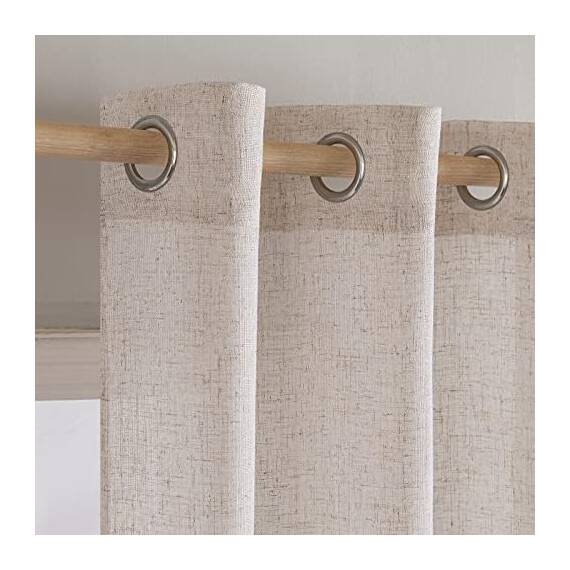 MIULEE Gardinen Vorhänge mit ösen Voile Vorhang kurz Modern Leinenoptik Halbtransparent Ösenvorhang für Wohnzimmer Kinderzimmer Raumteiler 2er Set Natural Linen Weiß 137x140 cm