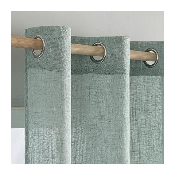 MIULEE Gardinen Vorhänge mit ösen Voile Vorhang kurz Modern Leinenoptik Halbtransparent Ösenvorhang für Wohnzimmer Kinderzimmer Raumteiler 2er Set Blau 200x140 cm