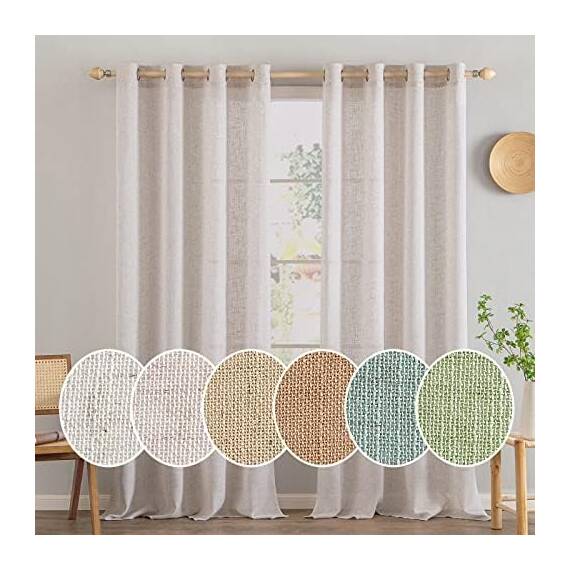 MIULEE Gardinen Vorhänge mit ösen Voile Vorhang kurz Modern Leinenoptik Halbtransparent Ösenvorhang für Wohnzimmer Kinderzimmer Raumteiler 2er Set Natural Linen Weiß 137x140 cm